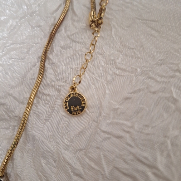 Vtg Liz Claiborne Two Tone Fringe Fan Drop Statement Necklace 18-20" G &S Tone - Picture 4 of 6